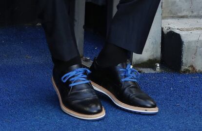 Los zapatos de Cristiano, sentado en el banquillo del Etihad Stadium. 