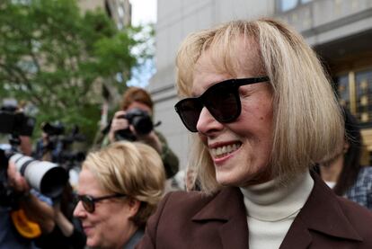 E. Jean Carroll reacts as she exits the Manhattan Federal Court