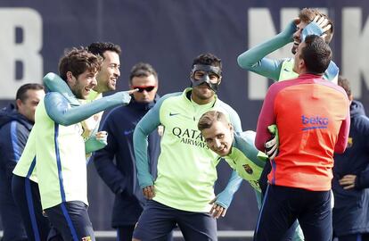 Imagen del entrenamiento del Barcelona este martes. 
