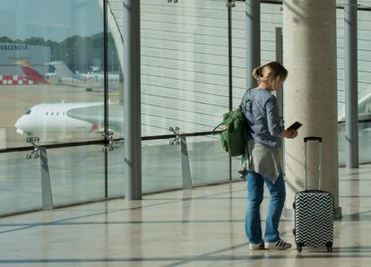 A passenger in Valencia airport in eastern Spain.