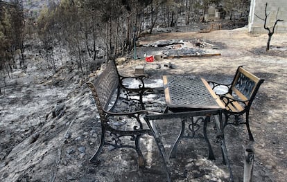 Zona quemada en la urbanización de Llanorel, Macastre