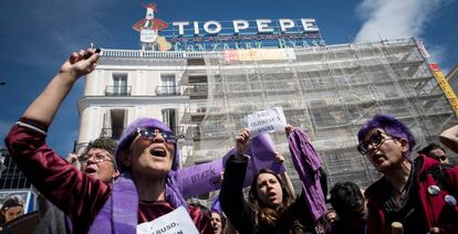 Concentración feminista contra el fallo judicial de La Manada en la Puerta del Sol, el pasado miércoles. 