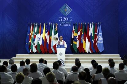 El presidente de México, Felipe Calderón, durante una intervención en el centro de convenciones de Los Cabos (México) el pasado sábado