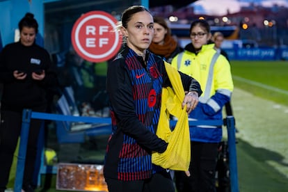 La azulgrana Mapi León antes del duelo ante el Madrid CFF de la Copa de la Reina.