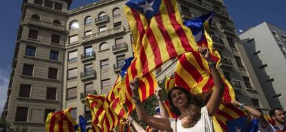 Un grupo de estudiantes el centro de Barcelona.