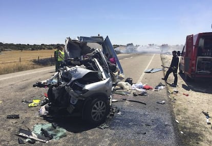 Accident a Cerezal de Aliste (Zamora), que va causar la mort de quatre menors.