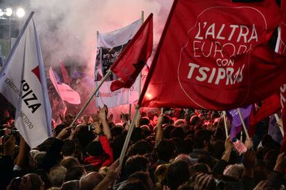 Seguidores de Syriza durante el mitin de cierre de campaña de su partido.