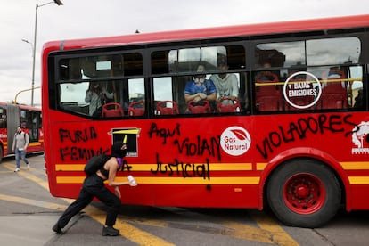 sistema Transmilenio durante la protesta de este jueves