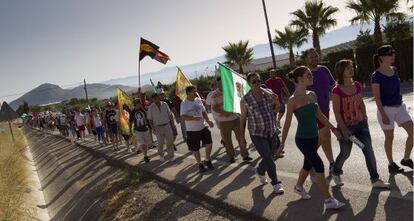 Marcha de los jornaleros del SAT desde Jódar a Jaén en agosto de 2012.