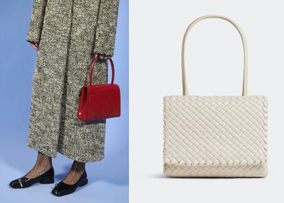 Desfile otoño-invierno 2023 de Tory Burch y bolso Patti de Bottega Veneta.