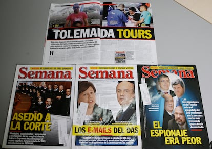 Cuatro diferentes ediciones de la revista 'Semana', con reportajes de Calderón.