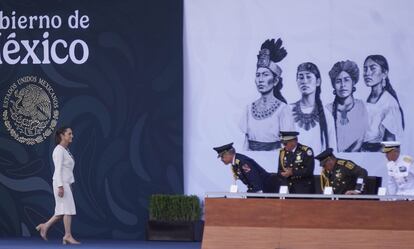 La presidenta de Mxico, Claudia Sheinbaum, en la ceremonia por el 110 aniversario de la Fuerza Area Mexicana.