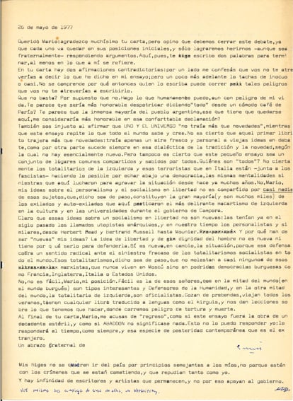 Carta de Ernesto Sabato a Mario Muchnik, del 4 de mayo de 1977.