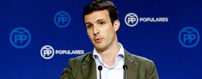 El subsecretari general de Comunicació del PP, Pablo Casado, aquest dilluns.