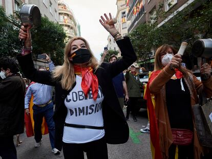 Protestantes contra el Gobierno de Sánchez en la calle Núñez de Balboa, el pasado día 13.