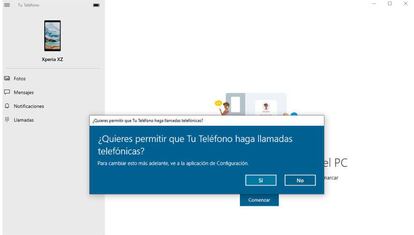 Llamadas con el móvil Android desde Windows 10.