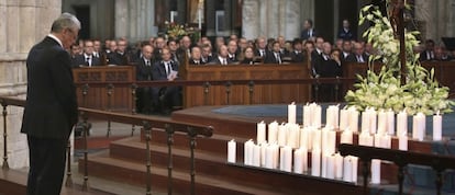 El presidente alem&aacute;n Joachim Gauck durante el funeral en Colonia (Alemania) por el accidente de Germanwings el pasado 17 de abril.