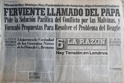 Reproducción de la portada del diario argentino 'La Razón' del 23 de abril de 1982. La guerra de las Malvinas es el más importante de los conflictos de soberanía reconocido por el comité de descolonización de Naciones Unidas.