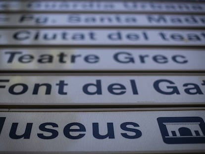 Un cartel en Montjuïc con indicaciones de museos.