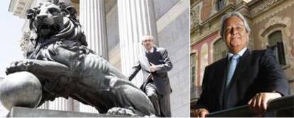 Dos <i>lobbistas</i> profesionales. Alfonso López, en el Congreso de los Diputados, y Agustín de Uribe, frente al Parlamento catalán.