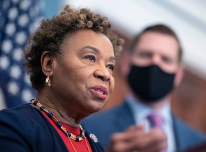 Rep. Barbara Lee speaks at a news conference at the Capitol in Washington.