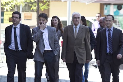 Francesc Sánchez, Oriol Pujol, Daniel Osácar y Jordi Turull en la Ciudad de la Justicia en 2011.