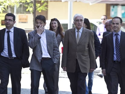 Francesc Sánchez, Oriol Pujol, Daniel Osácar y Jordi Turull en la Ciudad de la Justicia en 2011.