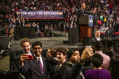 Obama durante comício na Filadélfia, no domingo.