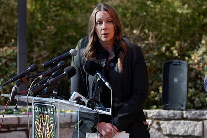 Dallas Police Department spokesperson Kristin Lowman responds to questions during a news conference at the Dallas Zoo, Friday, Feb. 3, 2023, in Dallas.