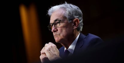 Jerome Powell, jefe de la Fed, este martes en el Senado de EE UU.