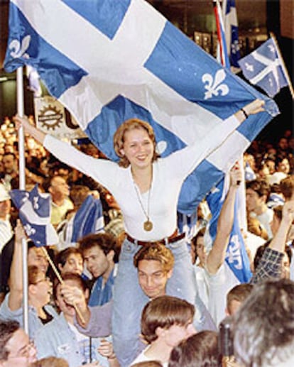 Mitin a favor de la independencia de Quebec, antes del reférendum de octubre de 1995.