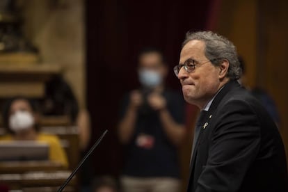 El presidente de la Generalitat, Quim Torra, en el pleno del Parlamento catalán del viernes.