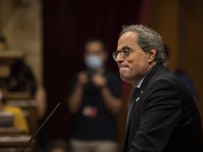 El presidente de la Generalitat, Quim Torra, en el pleno del Parlamento catalán del viernes.