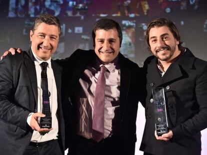 Joan, Josep and Jordi Roca after picking up their prize on Monday night.