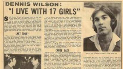 Recorte de prensa en el que Dennis Wilson, de los Beach Boys, habl&oacute; del tiempo que comparti&oacute; con las chicas de Charles Manson. 