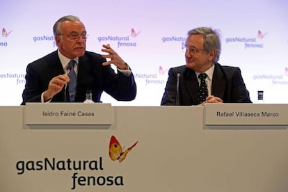 El presidente Gas Natural Fenosa, Isidro Fainé y el consejero delegado, Rafael Villaseca.