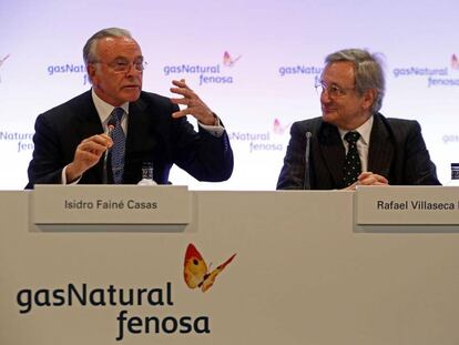 El presidente Gas Natural Fenosa, Isidro Fainé y el consejero delegado, Rafael Villaseca.