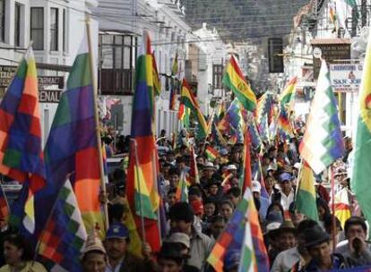 Manifestación indígena contra la discriminación racial celebrada el domingo en Sucre.