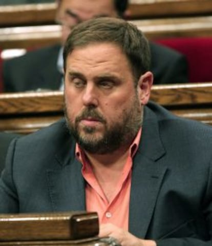 El l&iacute;der de ERC, Oriol Junqueras, en el debate de pol&iacute;tica general, que se inicia hoy en el parlamento catal&aacute;n. 