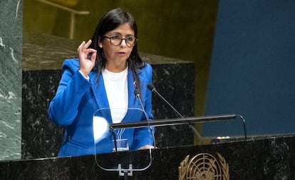 Delcy Rodríguez, vicepresidenta de Venezuela, en septiembre en la Asamblea General de Naciones Unidas.