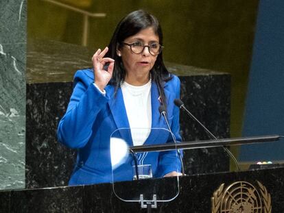 Delcy Rodríguez, vicepresidenta de Venezuela, en septiembre en la Asamblea General de Naciones Unidas.
