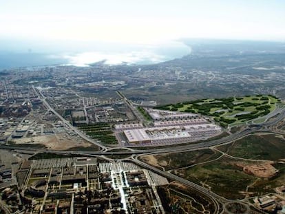 Simulación y vista aérea de la nueva área comercial de Rabassa en Alicante.