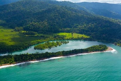 Vista aérea del río Delta Sierpe Térraba, dentro del Parque Nacional Corcovado.