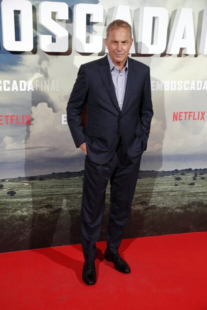 El actor Kevin Costner, de 64 años, en la presentación de la película 'Emboscada final', en Madrid, en marzo.