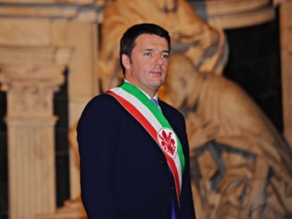El líder del centroizquierda, Matteo Renzi, este viernes en una ceremonia en el Palazzo Vecchio en Florencia, Italia.