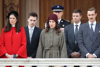 Tatiana Santo Domingo, Louis Ducruet, Charlota Casiraghi, Gareth Wittstock y Pierre Casiraghi, durante los acto del Día de Mónaco.