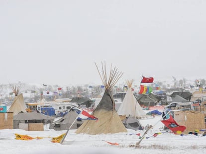 El campamento de protesta cerca de la reserva Standing Rock, el pasado martes