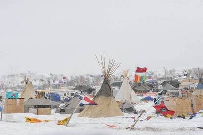 El campamento de protesta cerca de la reserva Standing Rock, el pasado martes