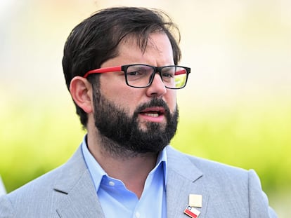 El presidente de Chile, Gabriel Boric, tras una reunión con otros líderes sudamericanos en el palacio de Itamaraty en Brasilia.