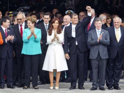 Los presidentes de la regi&oacute;n en Quito durante la inauguraci&oacute;n